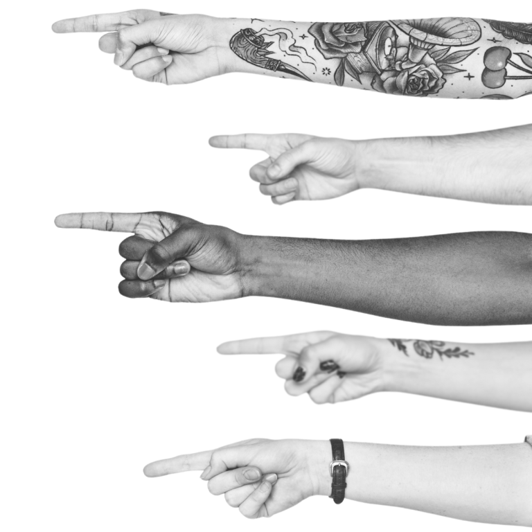 Pięć dłoni wskazujących w lewą stronę